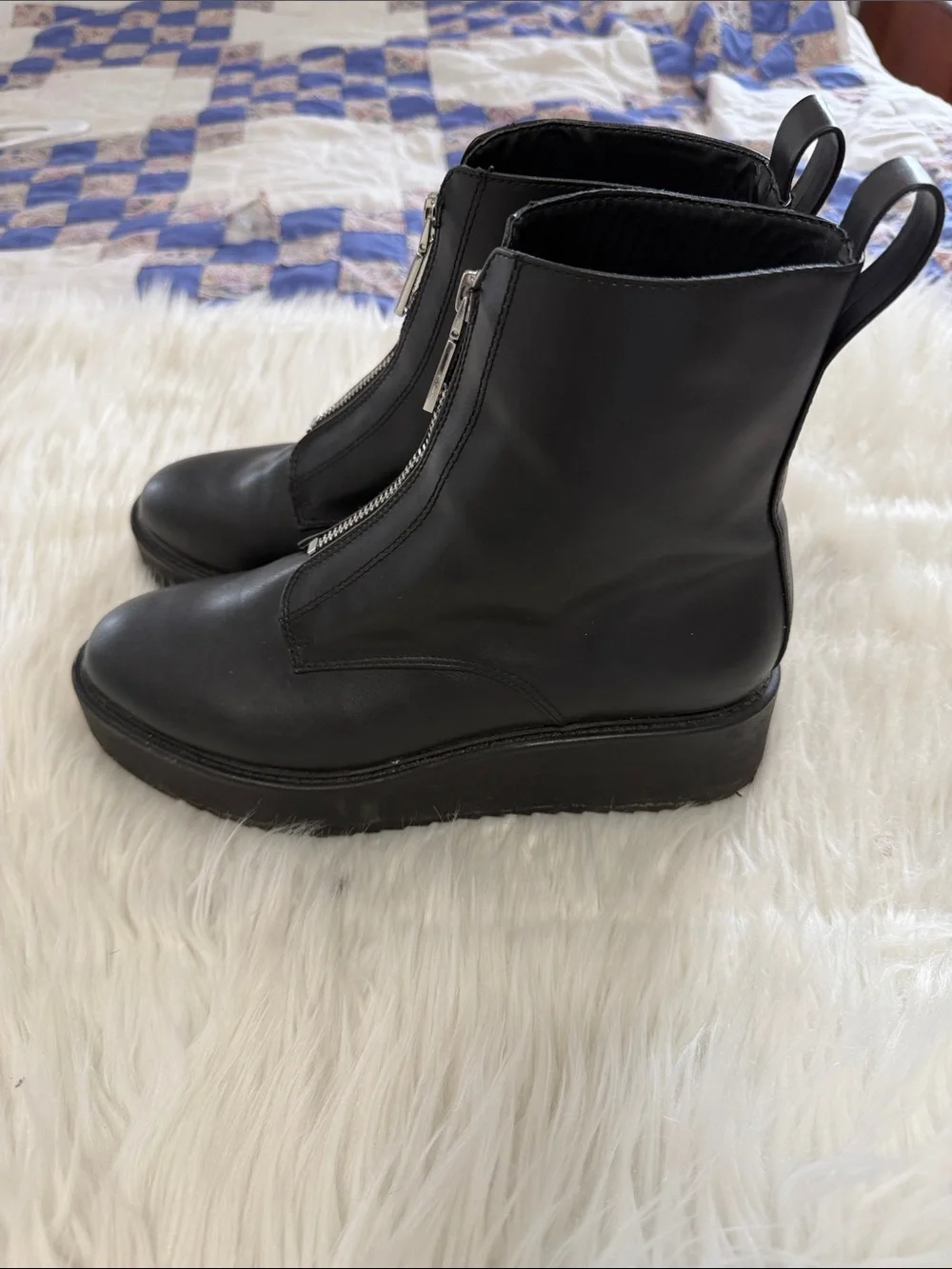 H&M Black Front-Zip Faux Leather Ankle Boots size 8